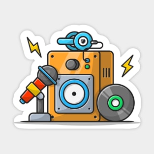 Music Concert Performance with Microphone, Vinyl and Headphone Cartoon Vector Icon Illustration Sticker